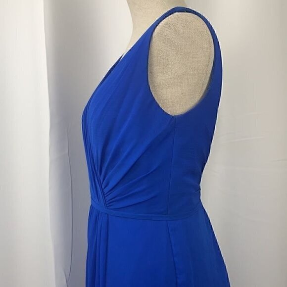 David's Bridal Faux-Wrap Pleated Chiffon Bridesmaid Dress Sz 4 Blue STYLE#F19585 - Picture 3 of 13